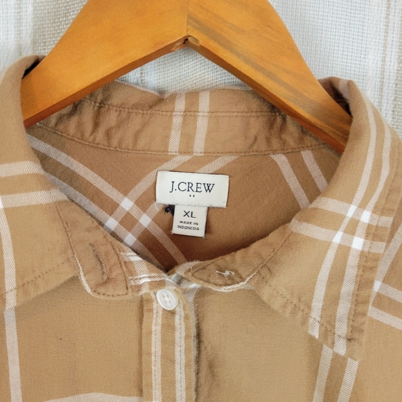 J. Crew 100% Cotton‎ Plaid Button Down Shirt Tan Brown Size Extra Large - Picture 3 of 8